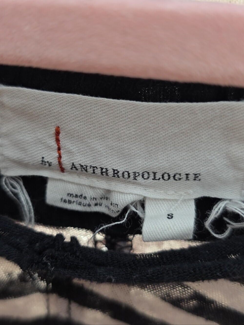 Anthropologie Black and Beige Distressed Sheer V-Neck Top Y2k Small - Picture 3 of 10